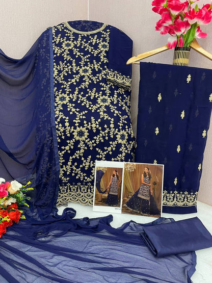 Exclusive Blooming Georgette Unstitched Suit – Sequins, Stone & Mirror Work