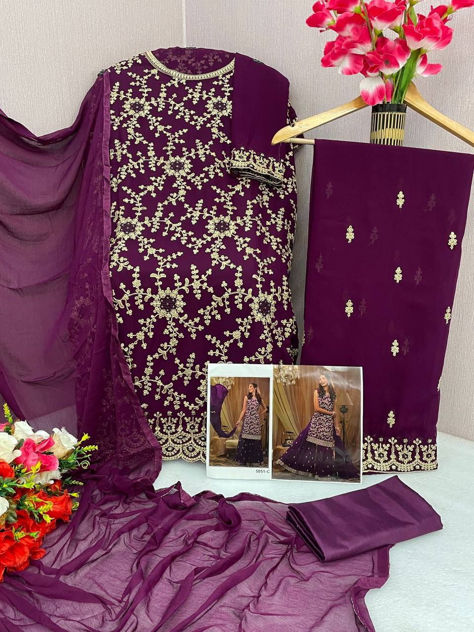 Exclusive Blooming Georgette Unstitched Suit – Sequins, Stone & Mirror Work
