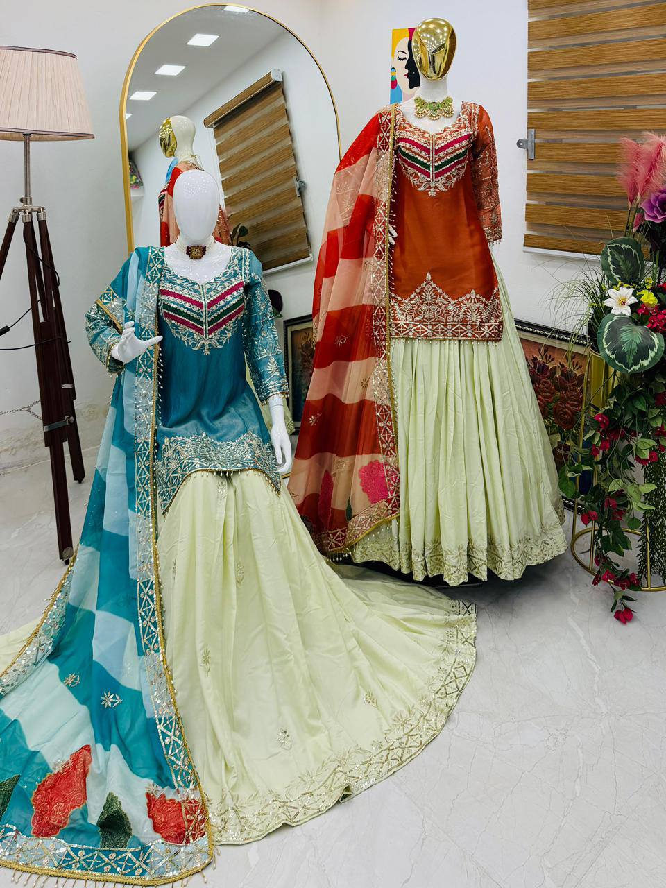 Premium Fandy Silk Top‑Lehenga‑Dupatta Set – Sequins Embroidery