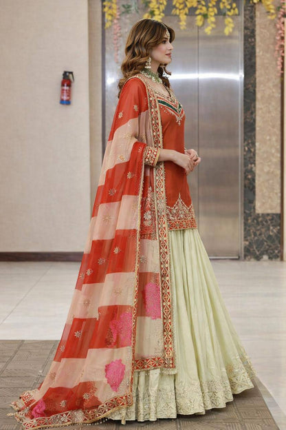 Premium Fandy Silk Top‑Lehenga‑Dupatta Set – Sequins Embroidery