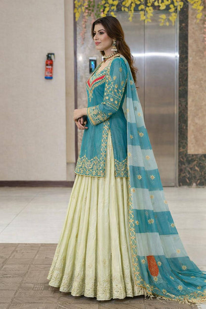 Premium Fandy Silk Top‑Lehenga‑Dupatta Set – Sequins Embroidery