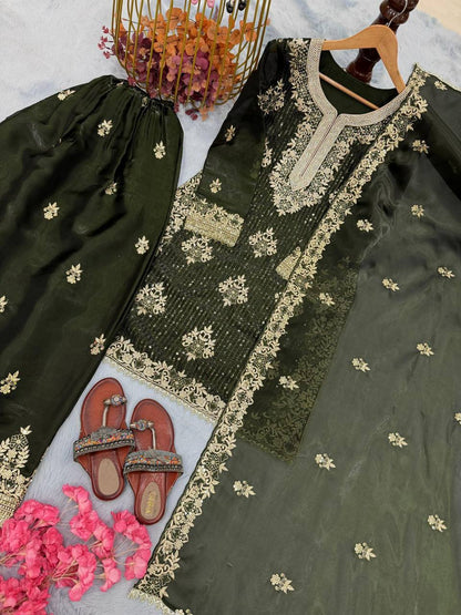 Premium GMY Silk Top‑Plazzo‑Dupatta Set – Heavy Sequins Embroidery