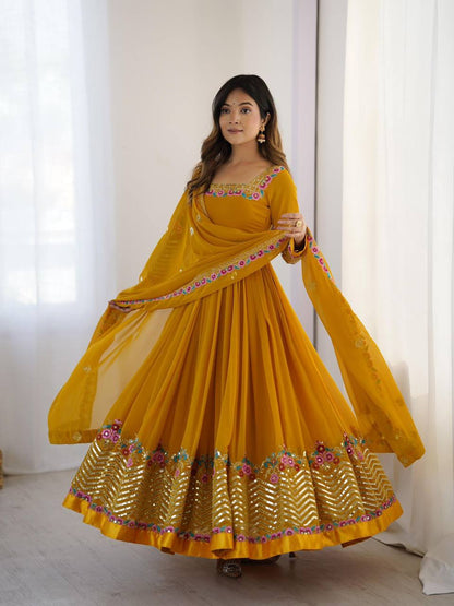 Elegant Embroidered Georgette Anarkali Set – Sequins Work Gown, Bottom & Dupatta
