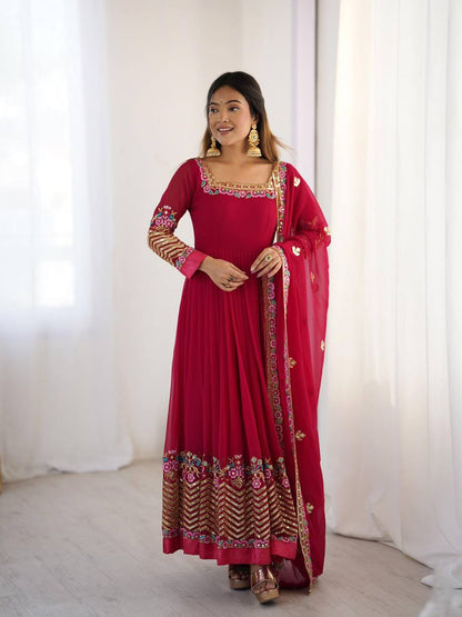 Elegant Embroidered Georgette Anarkali Set – Sequins Work Gown, Bottom & Dupatta