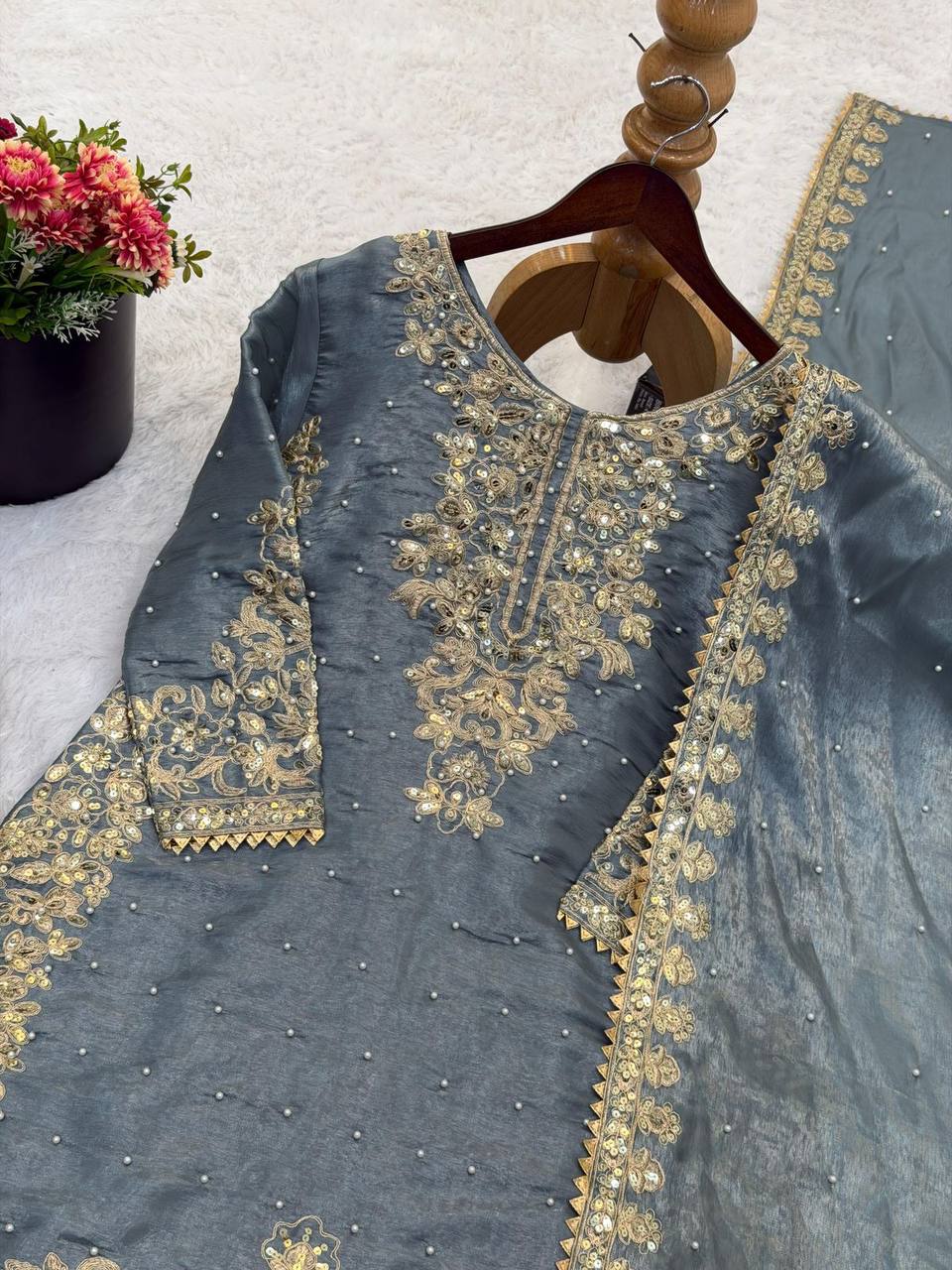 Premium Designer GMY Silk Top‑Plazzo‑Dupatta Set