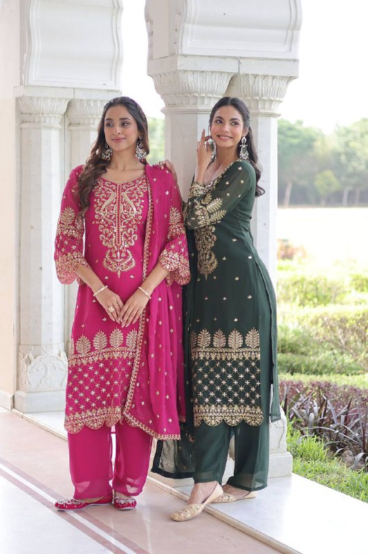 Premium Readymade Kurti‑Pant‑Dupatta Set – Faux Blooming Fabric with Sequins Embroidery