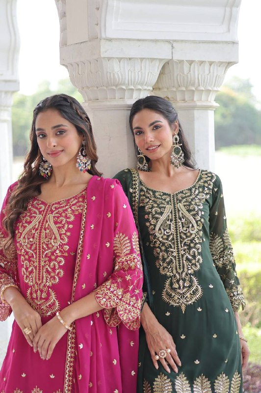 Premium Readymade Kurti‑Pant‑Dupatta Set – Faux Blooming Fabric with Sequins Embroidery