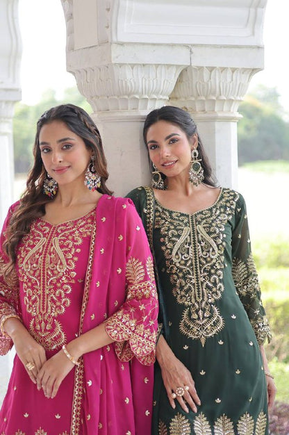 Premium Readymade Kurti‑Pant‑Dupatta Set – Faux Blooming Fabric with Sequins Embroidery