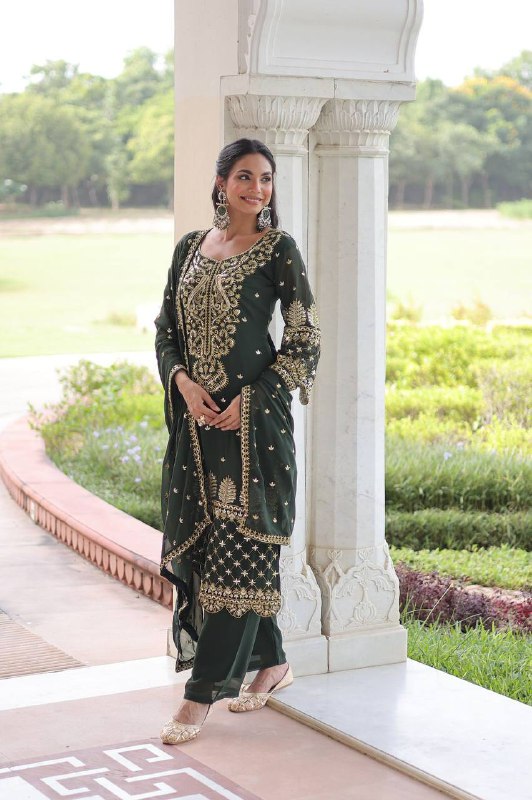 Premium Readymade Kurti‑Pant‑Dupatta Set – Faux Blooming Fabric with Sequins Embroidery