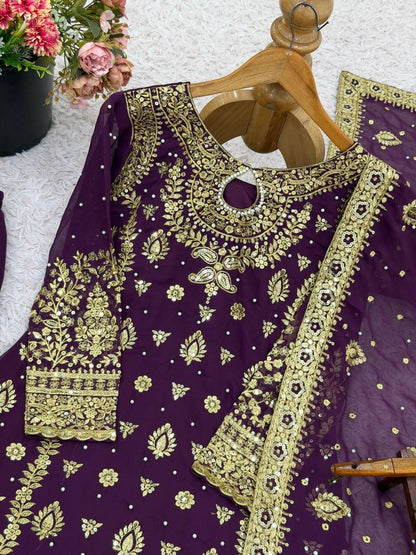 Premium Faux Georgette Top‑Plazzo‑Dupatta Set – Heavy Sequins Embroidery