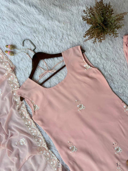 Premium Georgette Kurti‑Sharara‑Dupatta Set – Sequins Embroidery