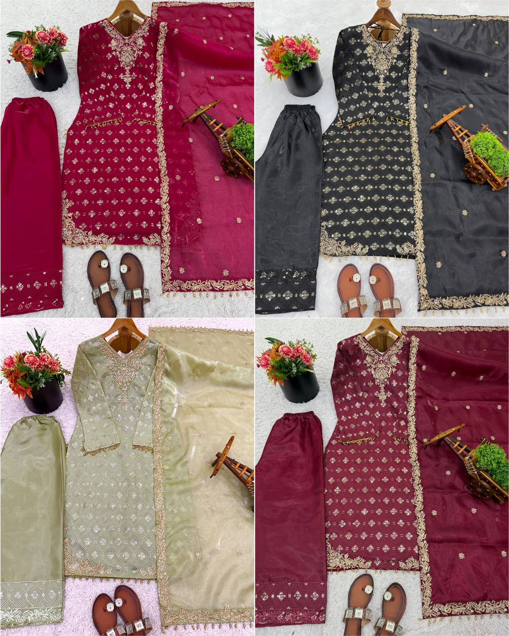 Premium Designer GMY Silk Top‑Plazzo‑Dupatta Set – Heavy Sequins Embroidery with Lace Border