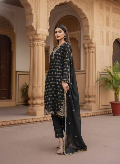 Premium Designer GMY Silk Top‑Plazzo‑Dupatta Set – Heavy Sequins Embroidery with Lace Border