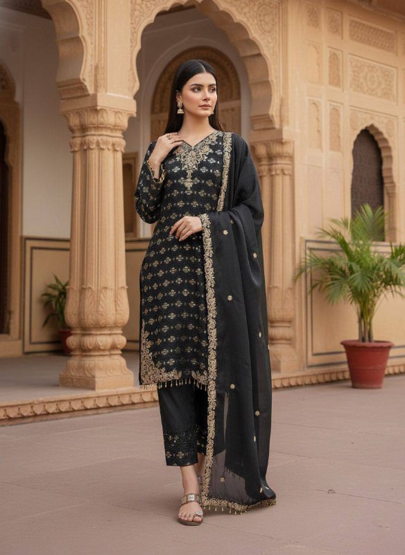 Premium Designer GMY Silk Top‑Plazzo‑Dupatta Set – Heavy Sequins Embroidery with Lace Border