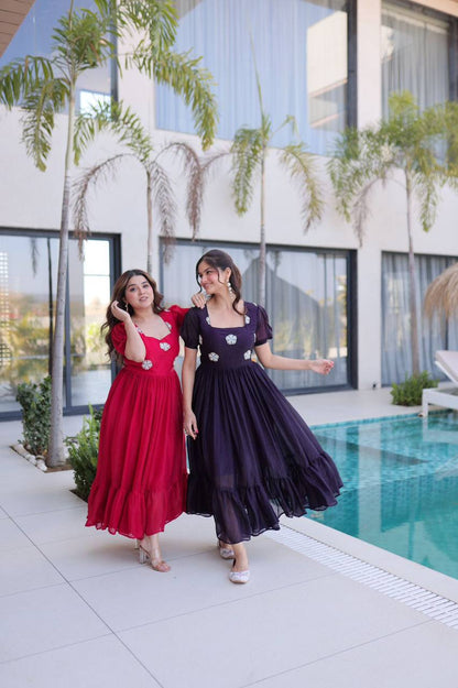 Premium Readymade Designer Gown – Fendi Silk with Beads Embroidery, 7‑Meter Flair