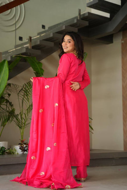 Premium Designer GMY Silk Top‑Pant‑Dupatta Set – Heavy Sequins Embroidery