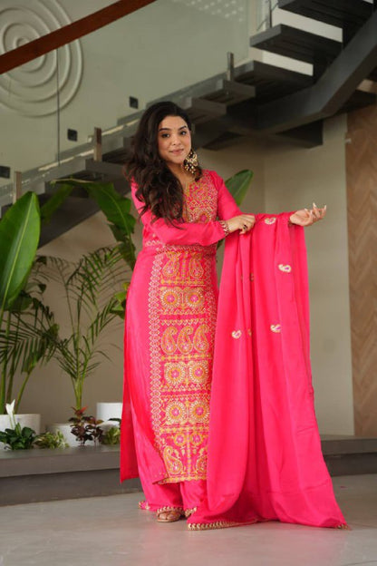 Premium Designer GMY Silk Top‑Pant‑Dupatta Set – Heavy Sequins Embroidery