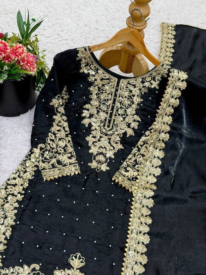 Premium Designer GMY Silk Top‑Bottom‑Dupatta Set – Heavy Embroidery Coding Sequins & Moti Work