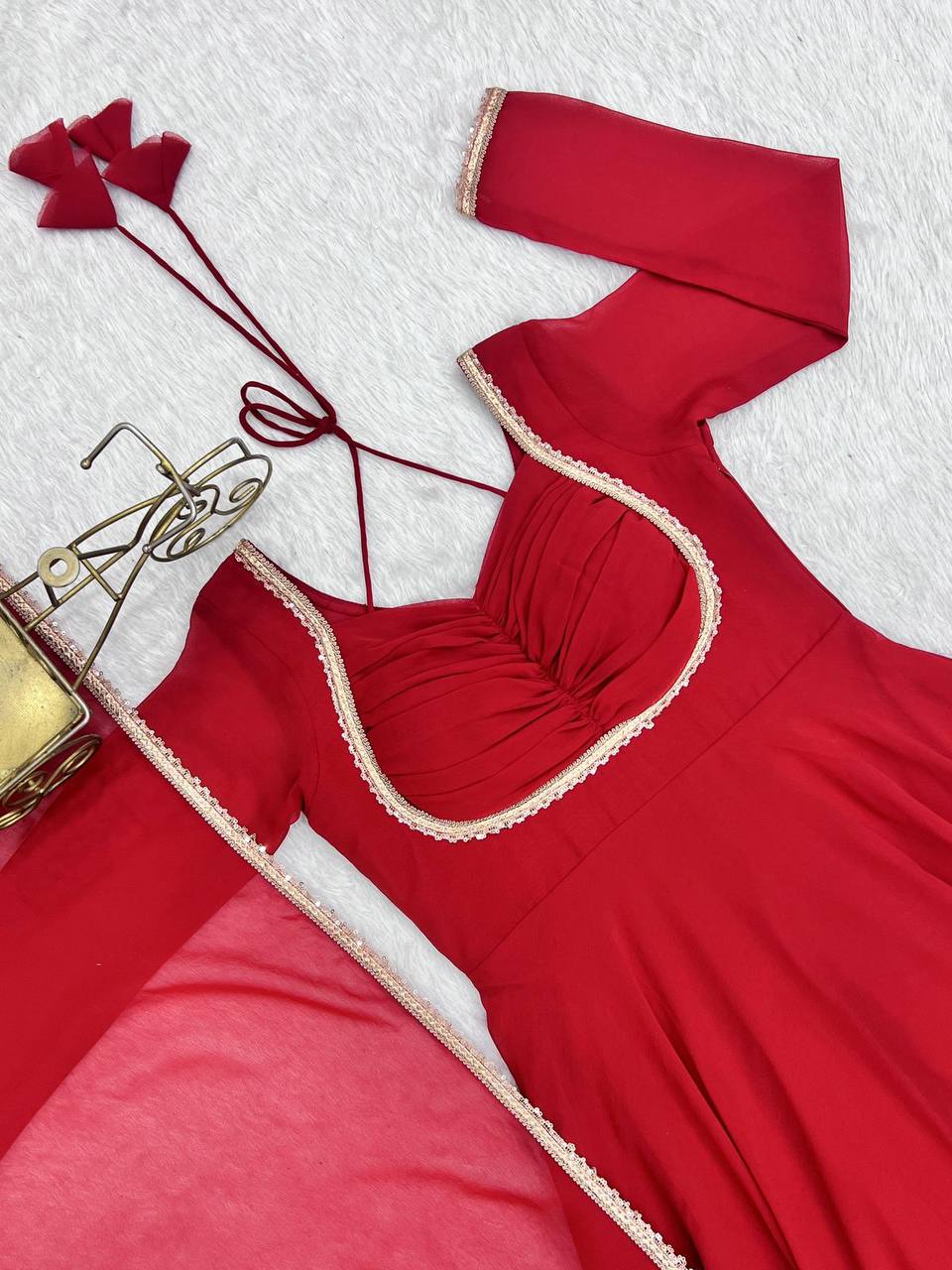 Premium Georgette Anarkali Gown with Dupatta – Heavy Fox Blooming Fabric & Fancy Lace Work