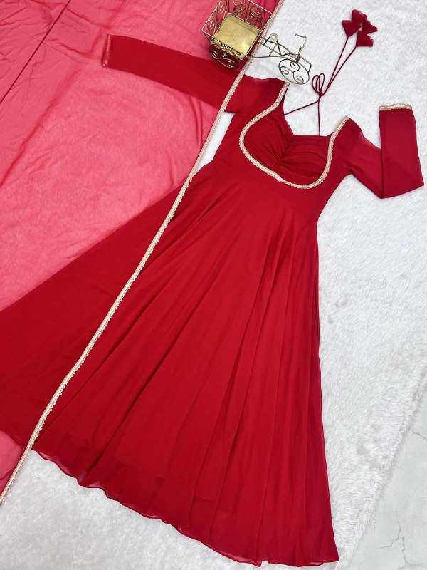 Premium Georgette Anarkali Gown with Dupatta – Heavy Fox Blooming Fabric & Fancy Lace Work