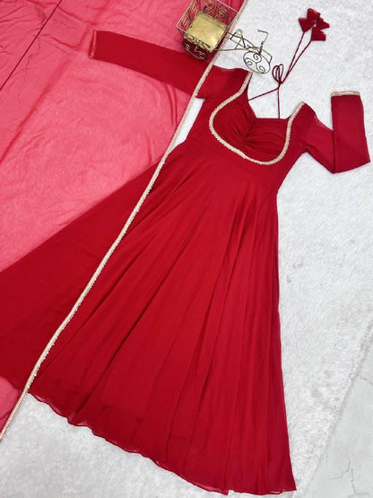 Premium Georgette Anarkali Gown with Dupatta – Heavy Fox Blooming Fabric & Fancy Lace Work