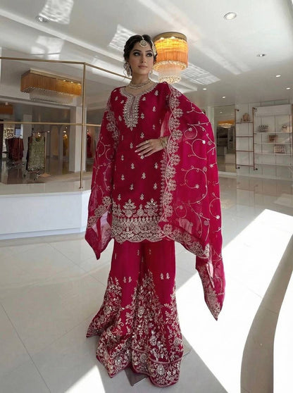 Premium Designer GMY Silk Top‑Plazzo‑Dupatta Set – Heavy Embroidery Sequins Work