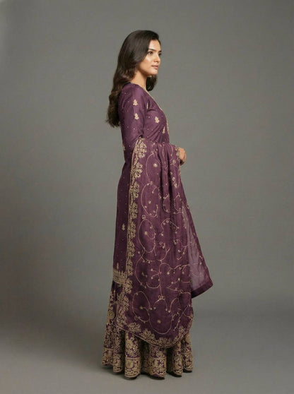 Premium Designer GMY Silk Top‑Plazzo‑Dupatta Set – Heavy Embroidery Sequins Work