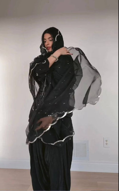 Premium Designer Party Wear Top with Farshi Salwar & Dupatta – Heavy Crepe Silk with Sequins Embroidery