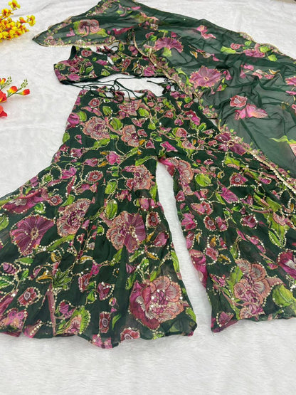 Premium Palazzo Set with Blouse & Dupatta – Taby Silk with Sequins Embroidery