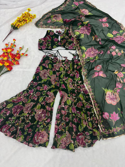 Premium Palazzo Set with Blouse & Dupatta – Taby Silk with Sequins Embroidery