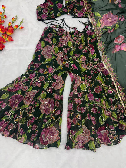 Premium Palazzo Set with Blouse & Dupatta – Taby Silk with Sequins Embroidery