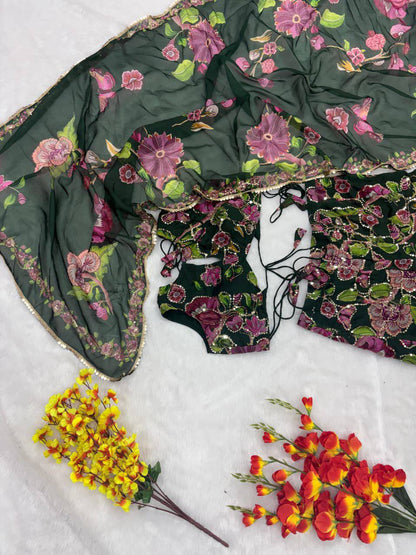 Premium Palazzo Set with Blouse & Dupatta – Taby Silk with Sequins Embroidery