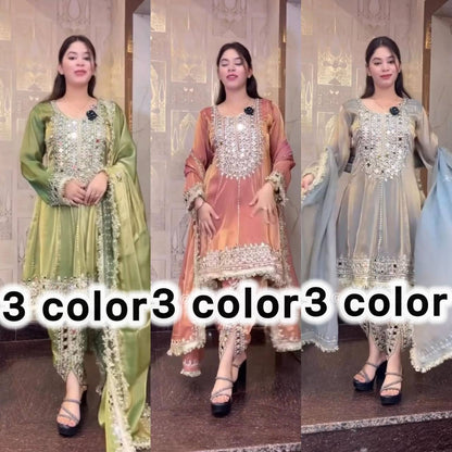 Premium Designer Party Wear Top with Dhoti & Dupatta – Heavy Frandy Silk with Real Mirror Embroidery