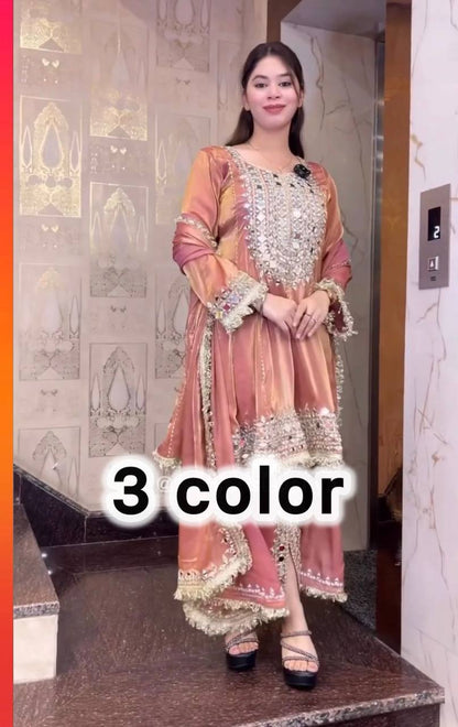 Premium Designer Party Wear Top with Dhoti & Dupatta – Heavy Frandy Silk with Real Mirror Embroidery