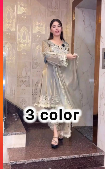 Premium Designer Party Wear Top with Dhoti & Dupatta – Heavy Frandy Silk with Real Mirror Embroidery