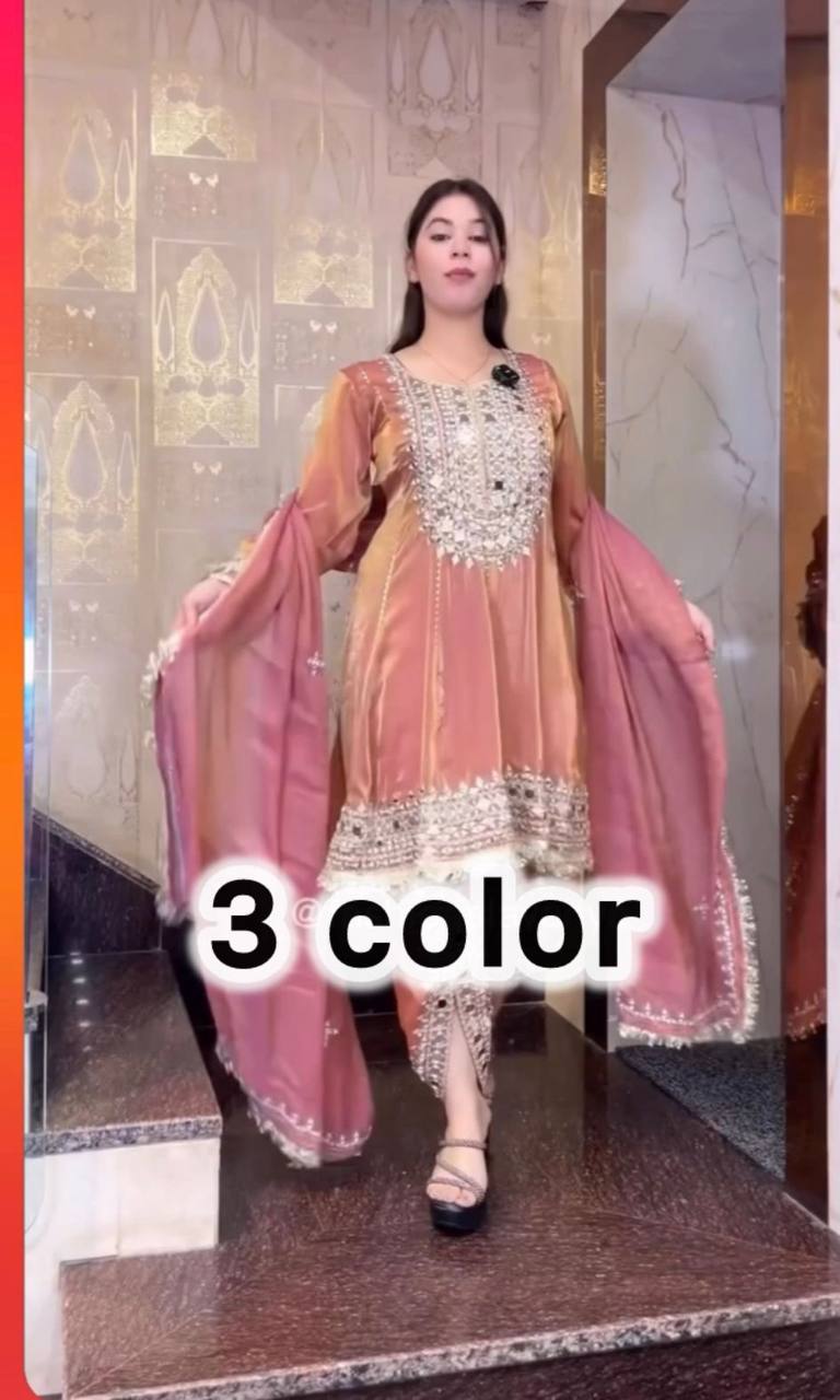 Premium Designer Party Wear Top with Dhoti & Dupatta – Heavy Frandy Silk with Real Mirror Embroidery