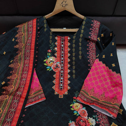 Premium Pakistani Chinon Silk Kurti Set with Floral Print & Mirror Embroidery – Eid Special 3‑Piece Outfit