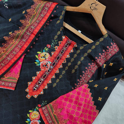 Premium Pakistani Chinon Silk Kurti Set with Floral Print & Mirror Embroidery – Eid Special 3‑Piece Outfit