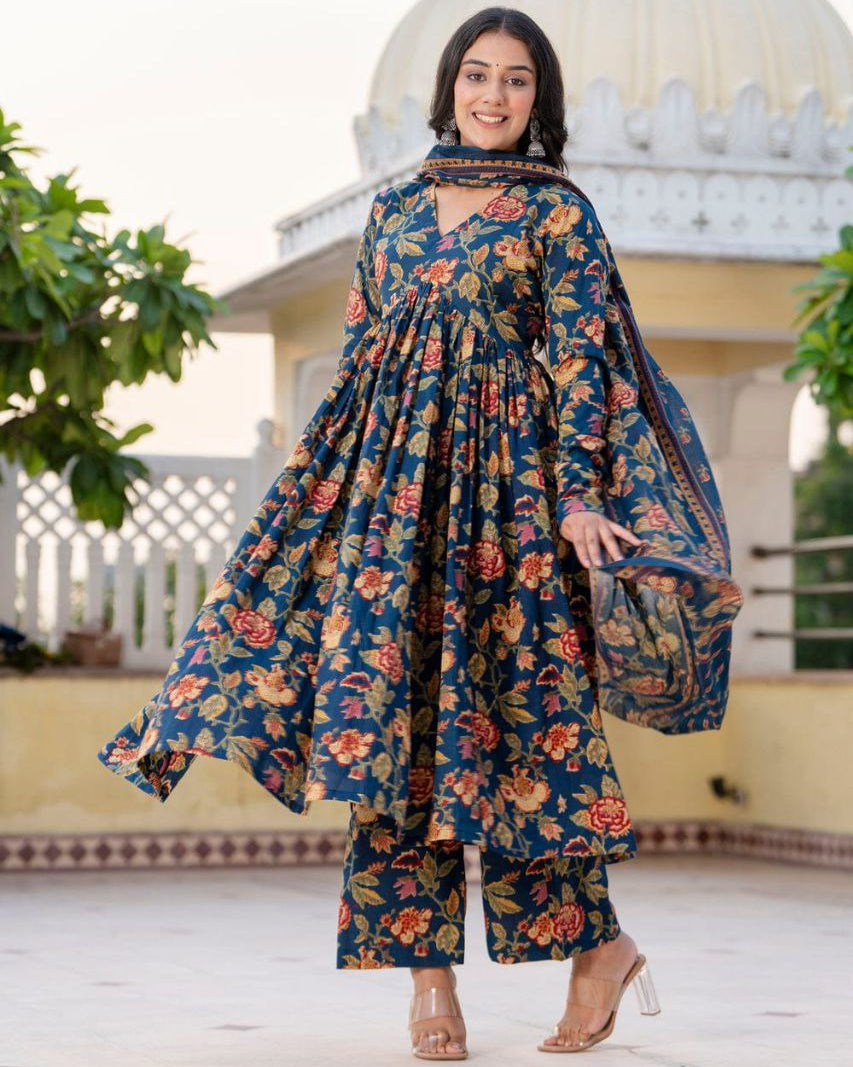 Upgrade Your Wardrobe – New Color Voluminous Anarkali Suit Set in Pure Cotton, Perfect for Every Occasion!