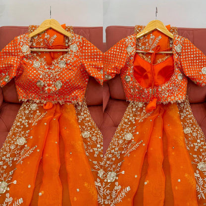 Elegant Heavy Organza Silk Saree with Thread & Sequin Embroidery – Unstitched Blouse Included
