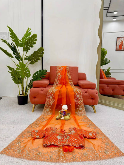 Elegant Heavy Organza Silk Saree with Thread & Sequin Embroidery – Unstitched Blouse Included