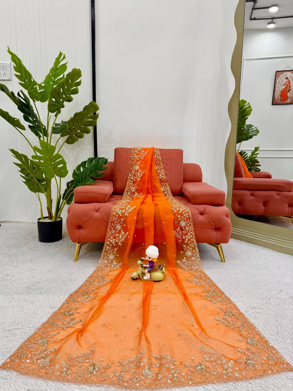 Elegant Heavy Organza Silk Saree with Thread & Sequin Embroidery – Unstitched Blouse Included