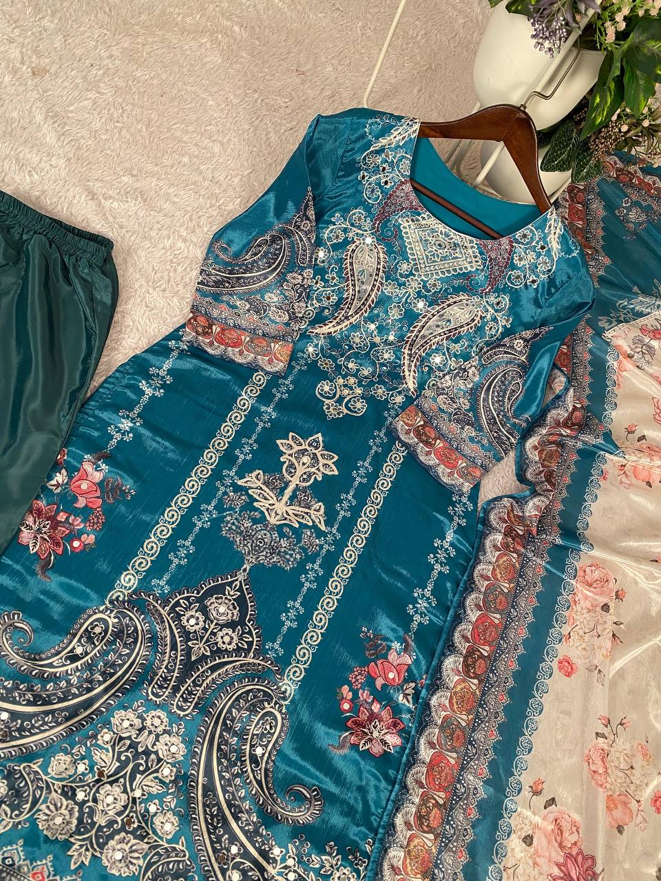 Party & Wedding Wear Suit Set | Mirror Work | Chinon Fabric