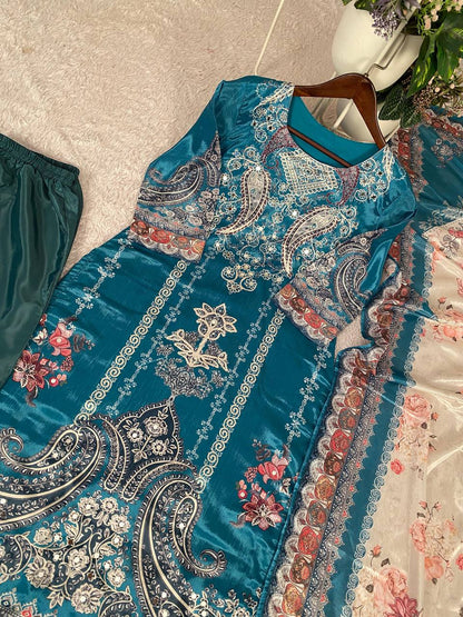 Party & Wedding Wear Suit Set | Mirror Work | Chinon Fabric