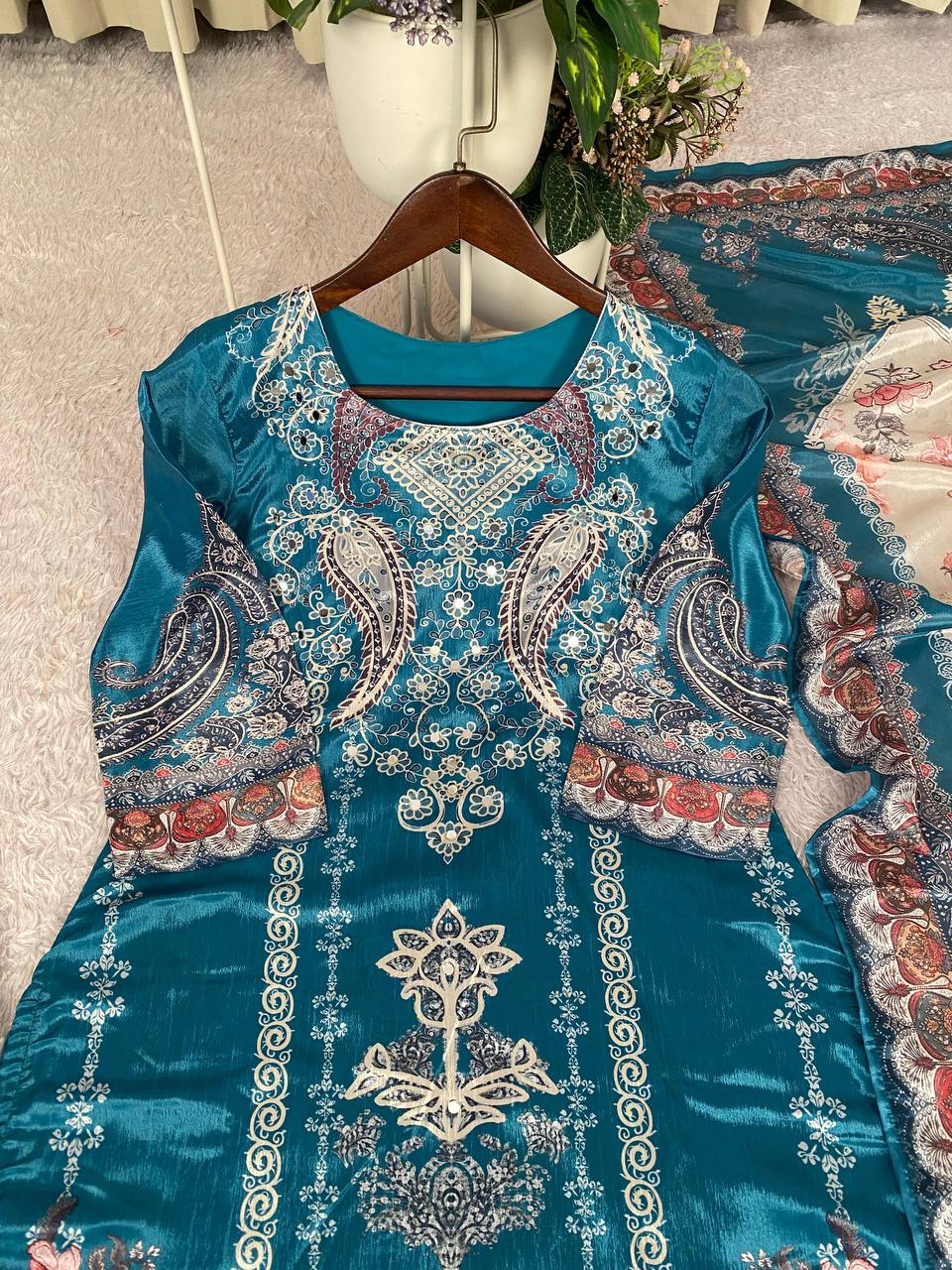 Party & Wedding Wear Suit Set | Mirror Work | Chinon Fabric