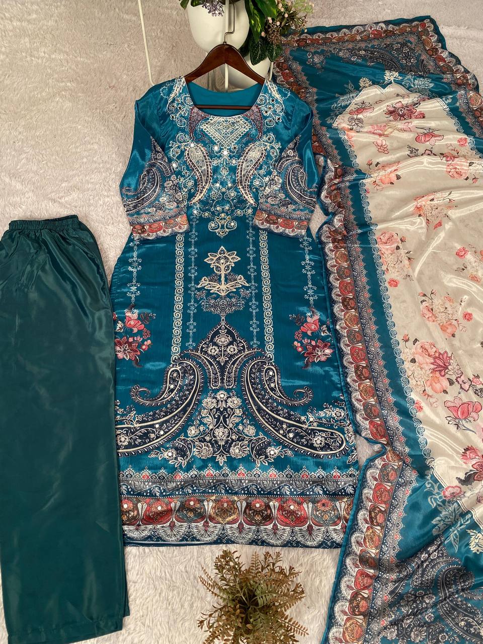 Party & Wedding Wear Suit Set | Mirror Work | Chinon Fabric