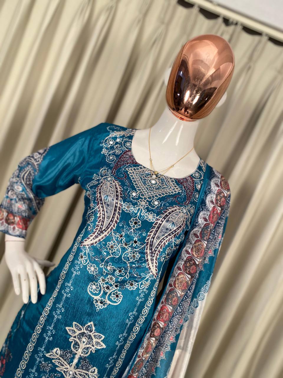 Party & Wedding Wear Suit Set | Mirror Work | Chinon Fabric