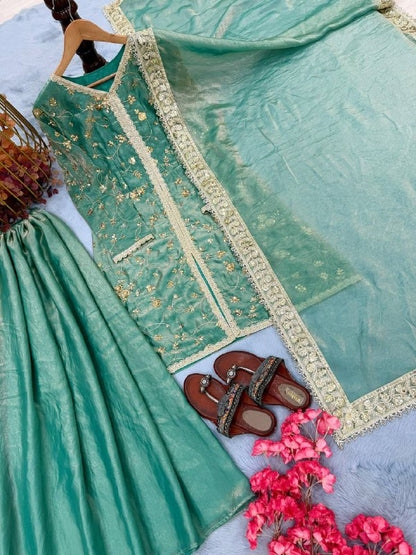 Pure Fendi Silk | Heavy Embroidery | Top • Plazzo • Dupatta