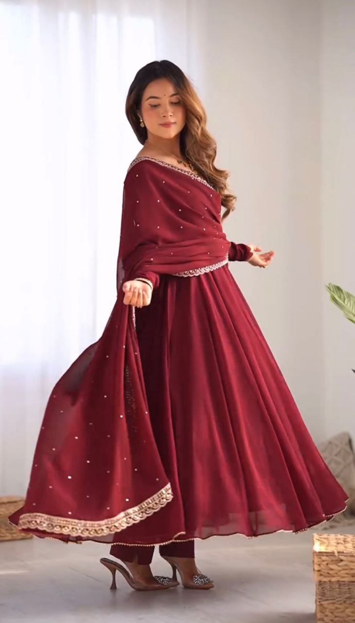 New Designer Faux Georgette Gown & Dupatta Set: Timeless Elegance Awaits!