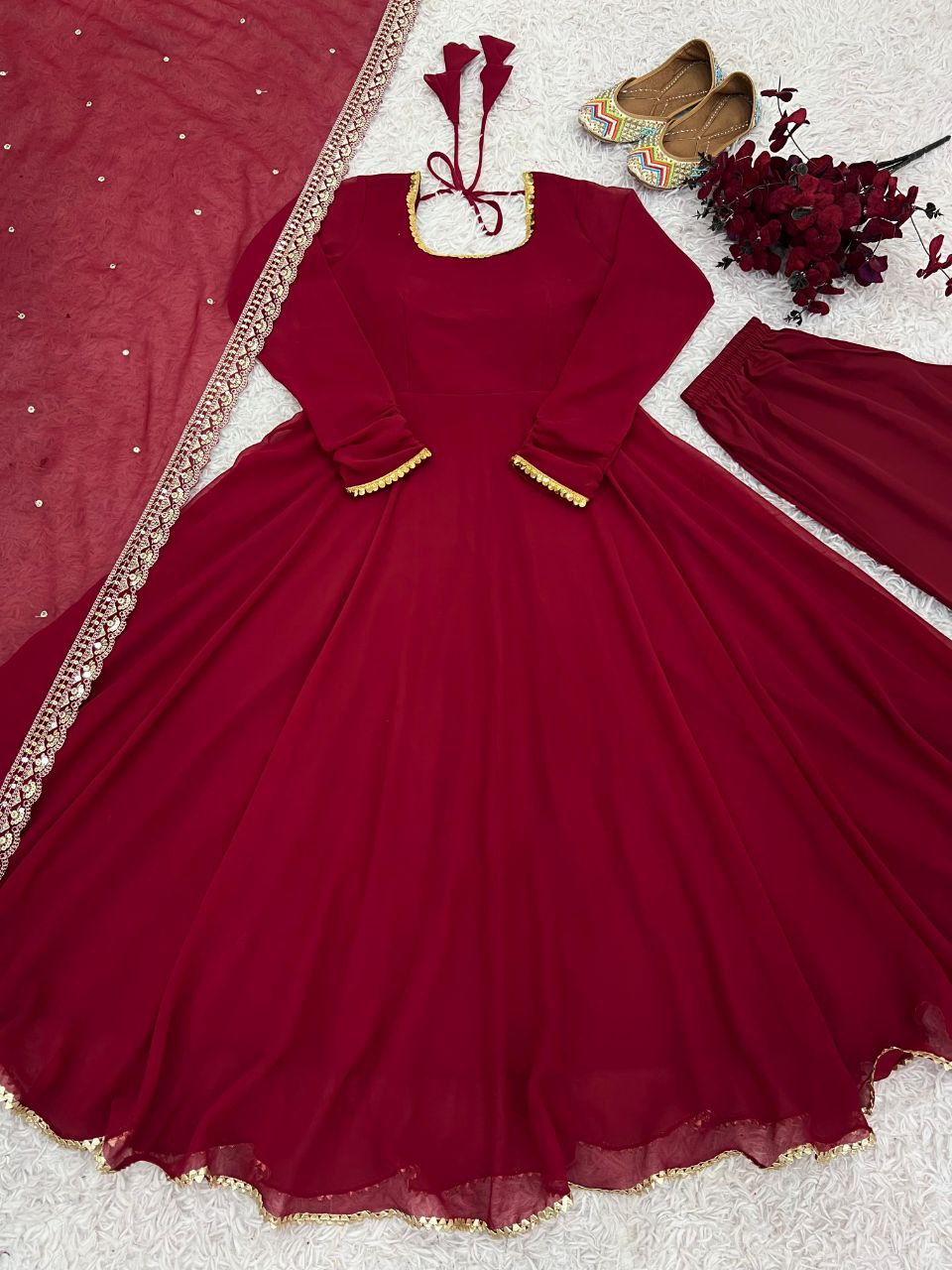 New Designer Faux Georgette Gown & Dupatta Set: Timeless Elegance Awaits!